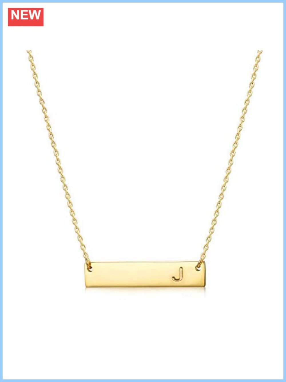 18K Gold Plated Stainless Steel Bar Initial Necklace with Letter Charm, Dainty